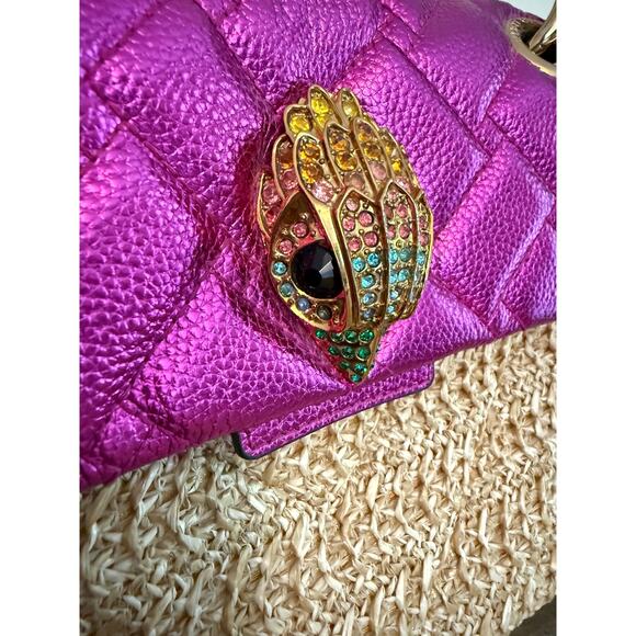 Kurt Geiger Hot Pink Fuchia Raffia Kensington Convertible Bag Chain Designer - Picture 10 of 16